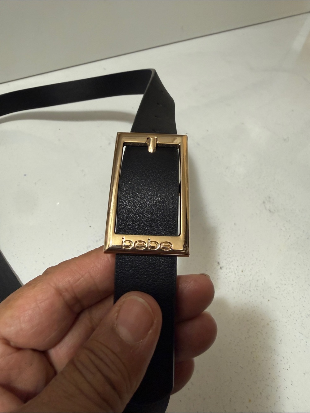 bebe Black Belt with Gold Logo Buckle